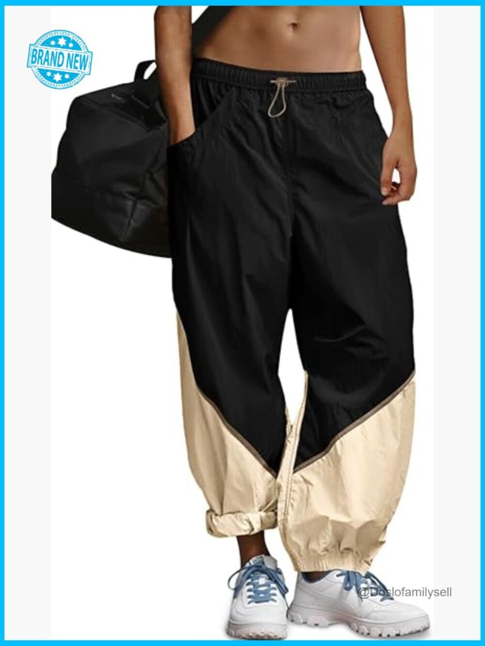 Baggy Wide Leg Pants Casual Elastic Waist Color Block Loose Workout Track Pants